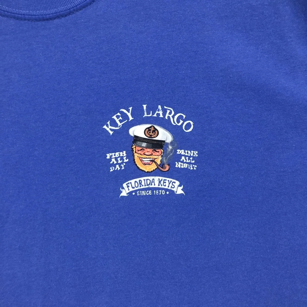 Comfort Colors Key Largo Florida Keys Captain T-Shirt Blue Mens 2XL Fish All Day